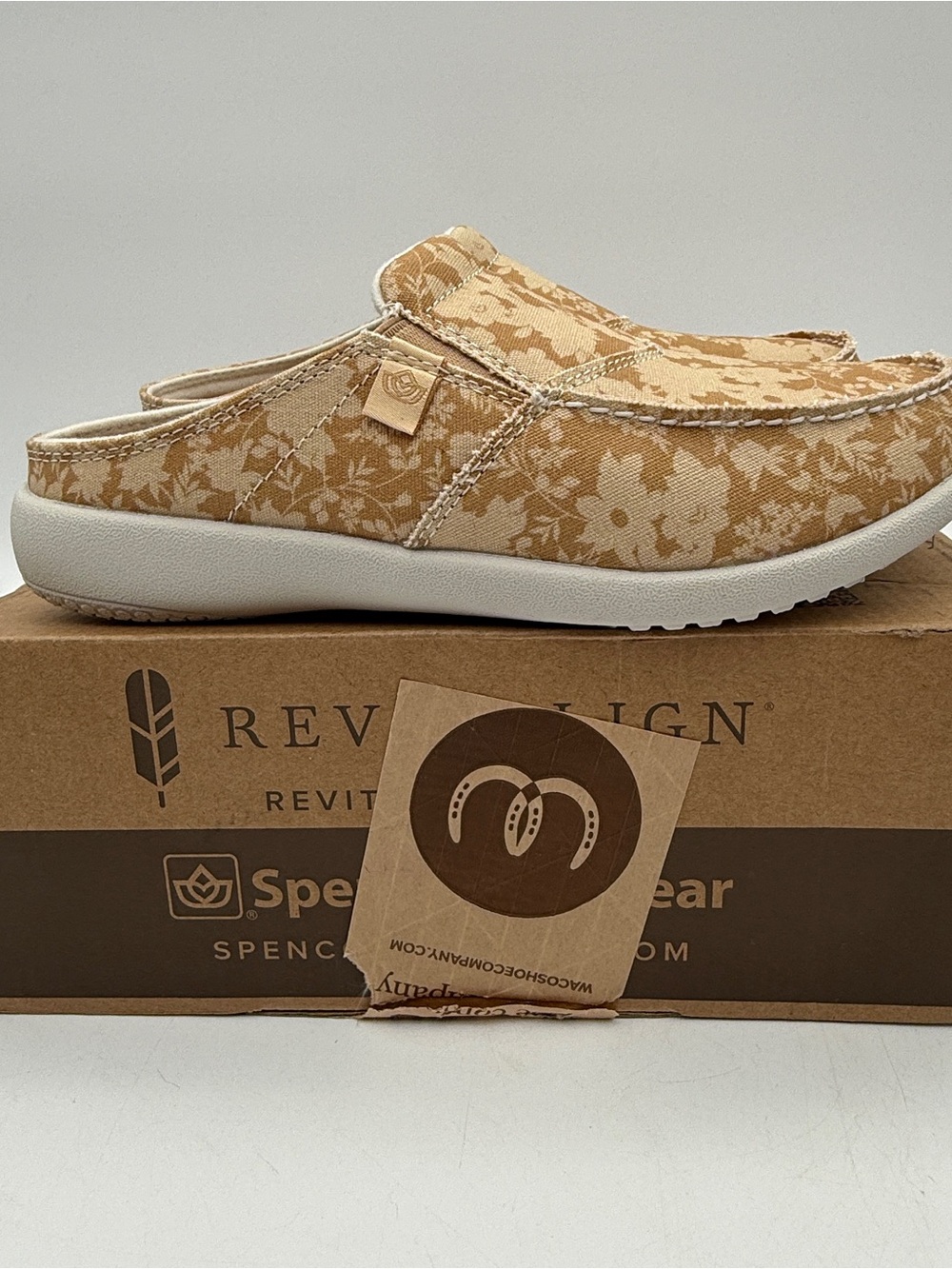 Spenco Siesta Vintage Floral Mule Tan Slip-On Comfort Shoes Women’s 7 Wide BNIB